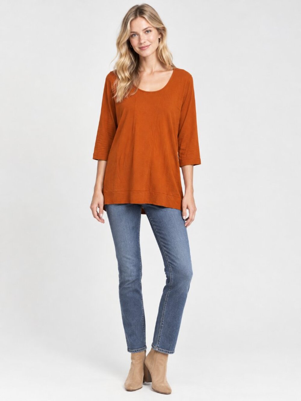 2/$30 Chico's Zenergy Scoop Neck 3/4 Sleeve Tunic Top Burnt Orange 12 #A5173